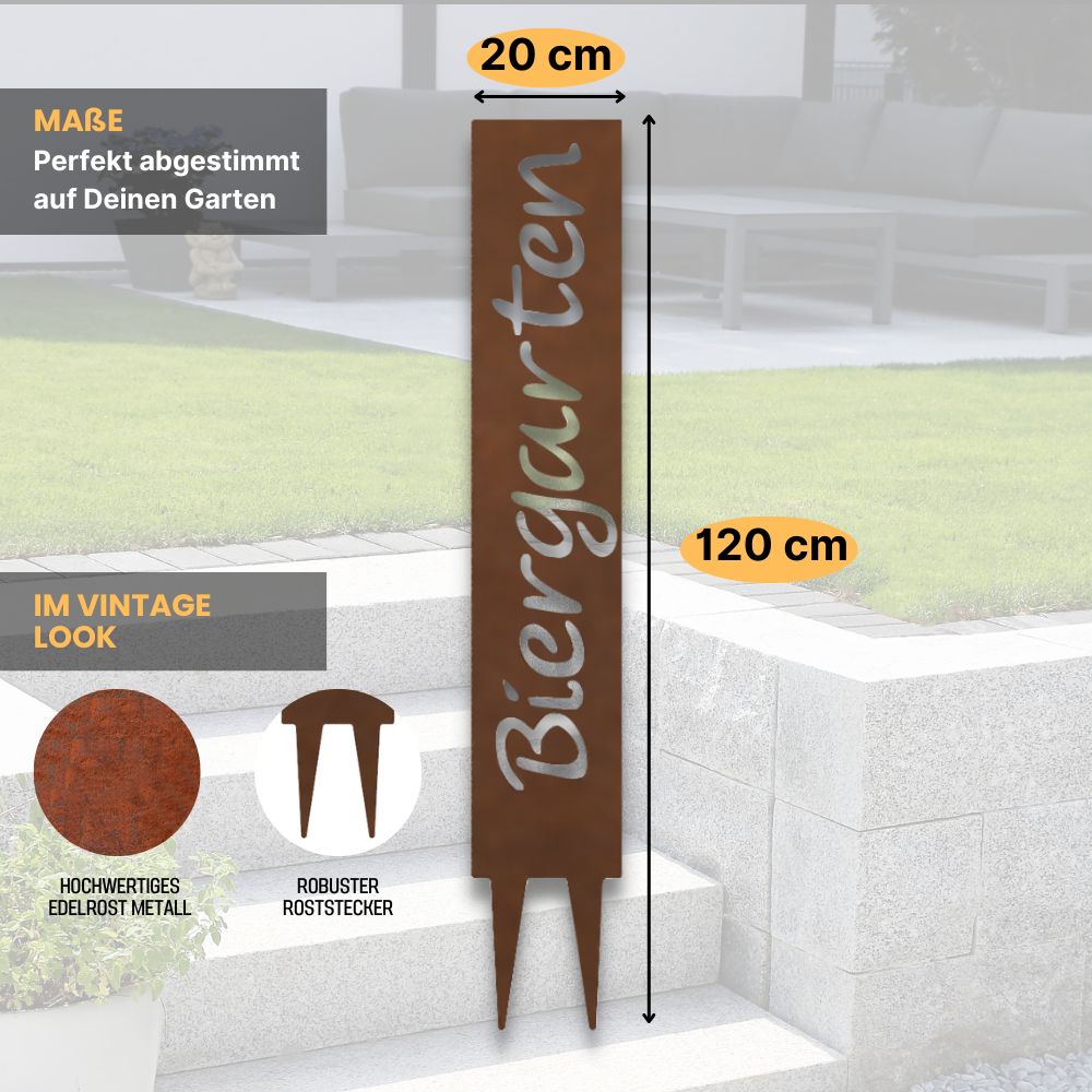 "Biergarten" Gartenstecker aus Metall in Edelrostoptik
