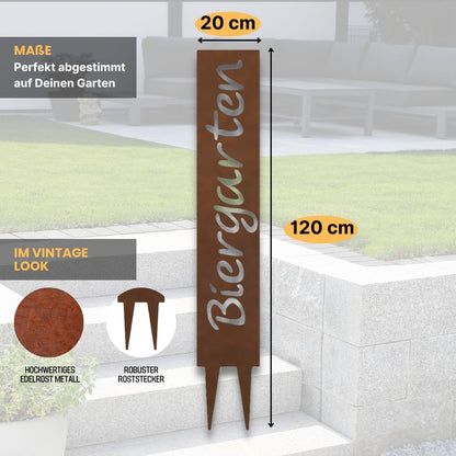 "Biergarten" Gartenstecker aus Metall in Edelrostoptik