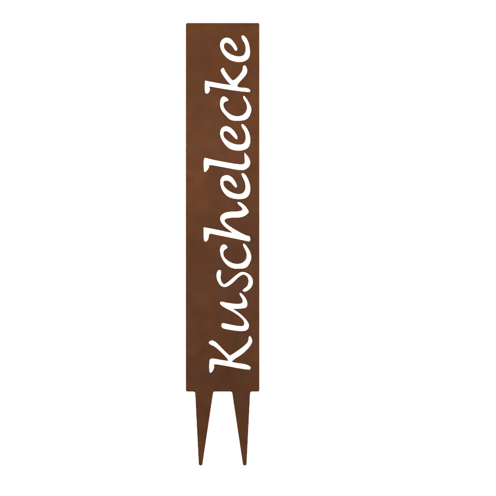 "Kuschelecke" Gartenstecker aus Metall in Edelrostoptik – Wetterfestes Gartenschild –  Stilvolle Gartendekoration im Vintage-Look